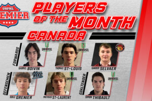 A graphic featuring the headshots of all six Canada Division Players of the Month.